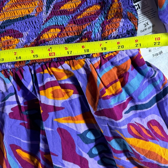 Vibrant Purple and Orange Women's Top abstract feather colorful ruffle stretch - Picture 11 of 14